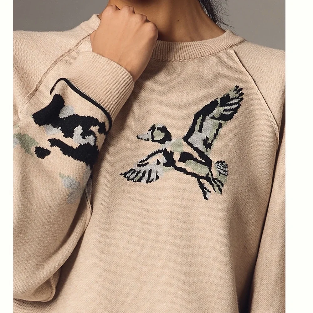 🦆Anthropologie Crewneck Sweater Pilcro Oaklyn Sweatshirt Duck NEW Small - Picture 3 of 14